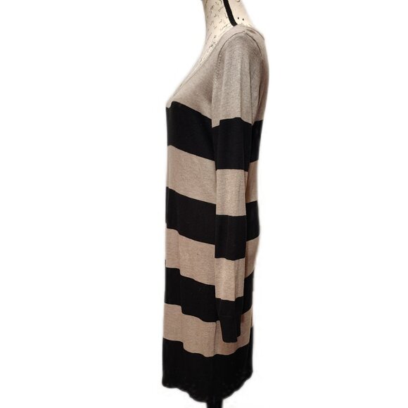 Vintage H&M Basic Knit Sweater Dress Large 2010 Striped Midi Neutral Capsule - Picture 4 of 7